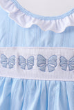 Blue Bow Smocked Embroidered Jacquard Set