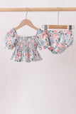 Pink Floral Smocked UPF Swim Set