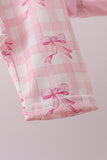 Pink bow print ruffle zipper 2pc swimsuit