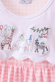 Pink Gingham Animal Embroidered Set