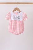 Pink Gingham Animal Embroidered Bubble