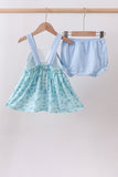 Blue beach print bow bloomer set