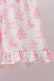 Pink Sailboat Embroidered Set