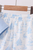 Blue Sailboat Embroidered Set