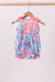 Pink tropical floral print ruffle bow bubble