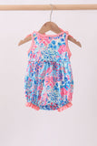 Pink tropical floral print ruffle bow bubble