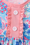 Pink tropical floral print ruffle bow bloomer set