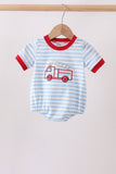 Blue Fire Engine Stripe Embroidered Bubble