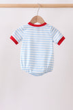Blue Fire Engine Stripe Embroidered Bubble