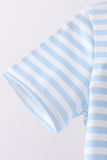 Blue Fire Engine Stripe Embroidered Set