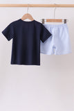 Navy Puppy Applique Seersucker Set