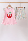 Pink Apple Bow Applique Set