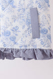 Blue floral ruffle vest