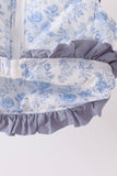 Blue floral ruffle vest