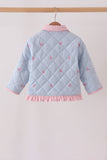 Blue corduroy bow embroidery ruffle jacket