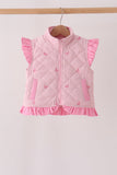 Pink corduroy bow embroidery ruffle vest