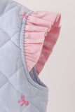 Blue corduroy bow embroidery ruffle vest