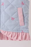 Blue corduroy bow embroidery ruffle vest