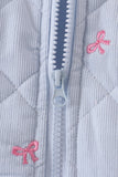 Blue corduroy bow embroidery ruffle vest