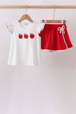 Red Apple Embroidered Skorts Set