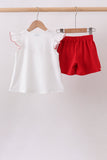 Red Apple Embroidered Skorts Set