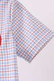 Blue Apple Embroidered Plaid Shorts Set