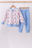Blue floral jogger set