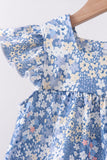 Blue Floral Print Ruffle Pants Set