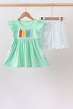 Mint Crayon Applique Ruffle Shorts Set