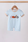 Blue Puppy Ball Embroidered Stripe Romper