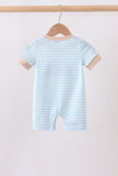Blue Puppy Ball Embroidered Stripe Romper