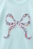 Blue Floral Bow Applique Pants Set