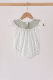 Sage pumpkin embroidery bow ruffle bubble