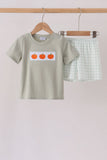 Sage pumpkin embroidery shorts set