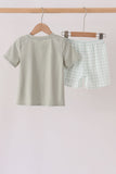 Sage pumpkin embroidery shorts set