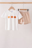 Khaki Pumpkin Embroidery Shorts Set