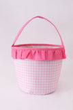 Pink Pumpkin Applique Gingham Ruffle Basket
