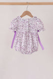 Purple floral blessed smocked ruffle bubble
