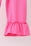 Pink bow pearl ruffle pants set