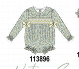 Sage Floral Smocked Bow Bubble