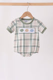 Green Pumpkin Embroidery Plaid Bubble