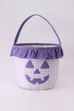 Purple Pumpkin Applique Gingham Ruffle Basket