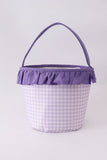 Purple Pumpkin Applique Gingham Ruffle Basket