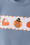Blue turkey pumpkin embroidery gingham pants set