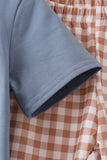 Blue turkey pumpkin embroidery gingham pants set