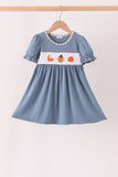 Blue turkey pumpkin embroidery dress