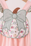Pink pumpkin bow applique ruffle romper