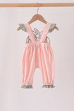 Pink pumpkin bow applique ruffle romper