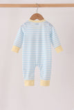 Blue airplane embroidery stripe romper