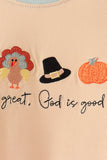 God is great god is good embroidery romper